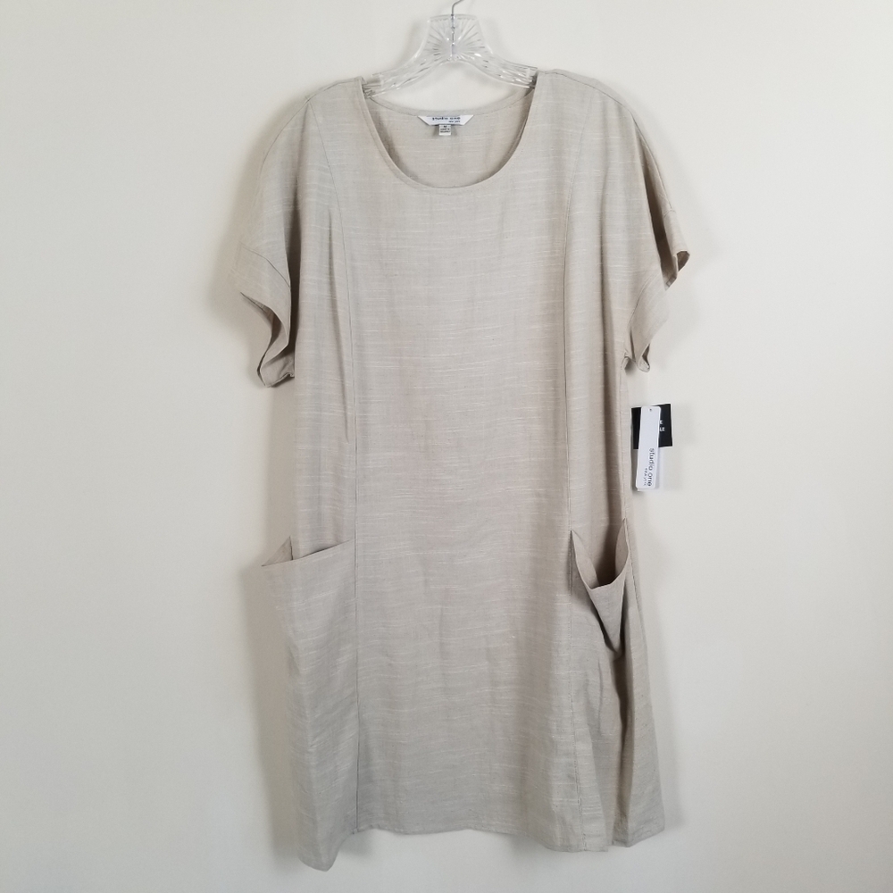 Studio One New York Linen Blend Shift Dress Pockets Medium NWT